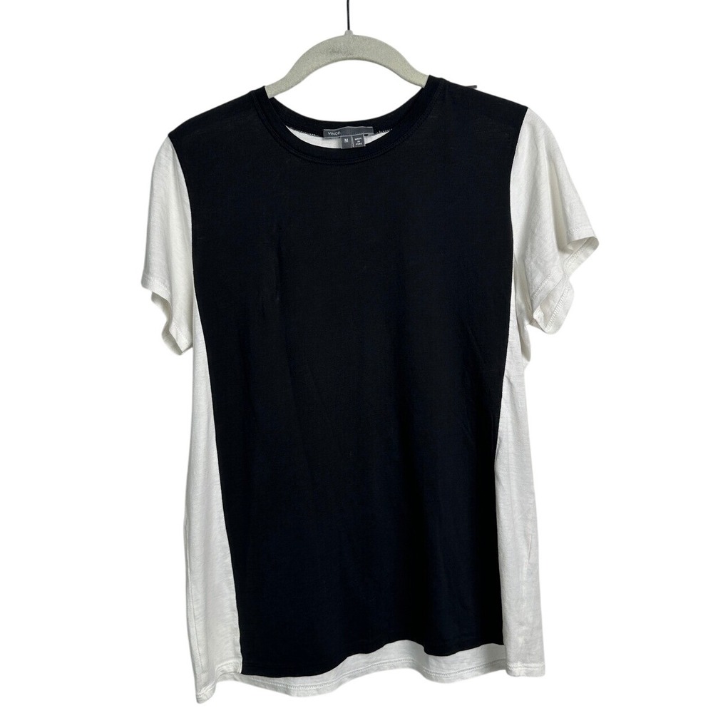 Vince‎ Color Block Tee Pima Cotton Casual Top Short Sleeve Black White M